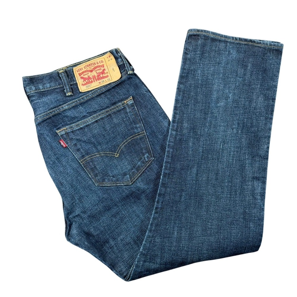 Levi's 501 Men's 38x32 Dark Wash Blue Straight Leg Button Fly Denim Jeans Casual